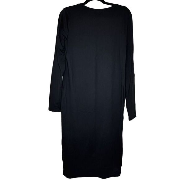 Leith Long Sleeve Crew Neck Stretch Jersey Pullover Shift Dress Black Size Large - Picture 2 of 4